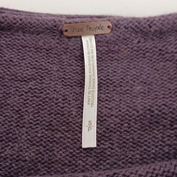 Free People Pullover Sweater Plum Striped Angora Wool Hi Low Sz S - Picture 5 of 7